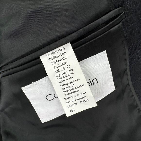 Calvin Klein Mens X Slim Fit Wool Blend Stretch Plaid Suit Jacket Black Blue 40L - Picture 5 of 5